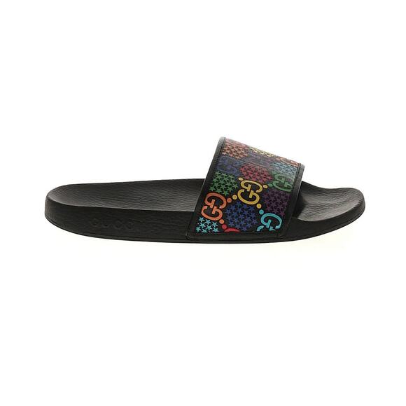 AUTH GUCCI GG Monogram Psychedelic Slides Sandals Black Multicolor Sz 10 EUC - Picture 2 of 5